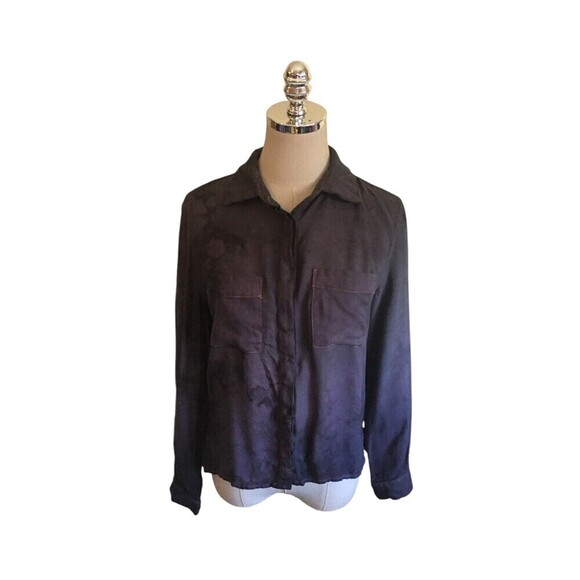 Farm Rio Top Women's Size Small Custumized Purple Tie Dye Button Up Long Sleeve - Picture 1 of 6